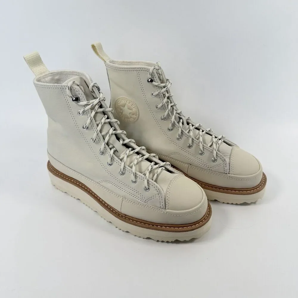 Converse Chuck Taylor Crafted Hi Top Boot Egret Natural Ivory Leather Womens 8.5 - Picture 2 of 11